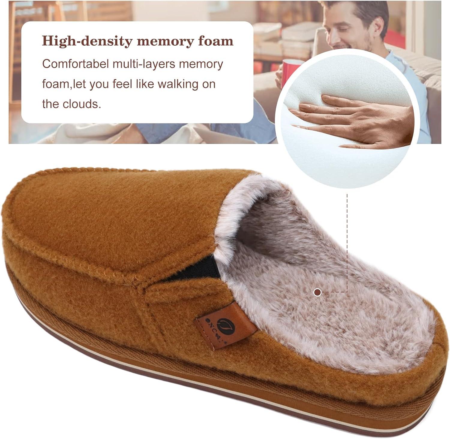 image:imageONCAI Mens Slippers with Orthotic Arch SupportHouse Slippers CottonBlend HighDensity Memory Foam Comfort Plantar Fasciitis Warm Slipon Indoor Outdoor Rubber Sole Felt US Size 716Fur Felt Khaki