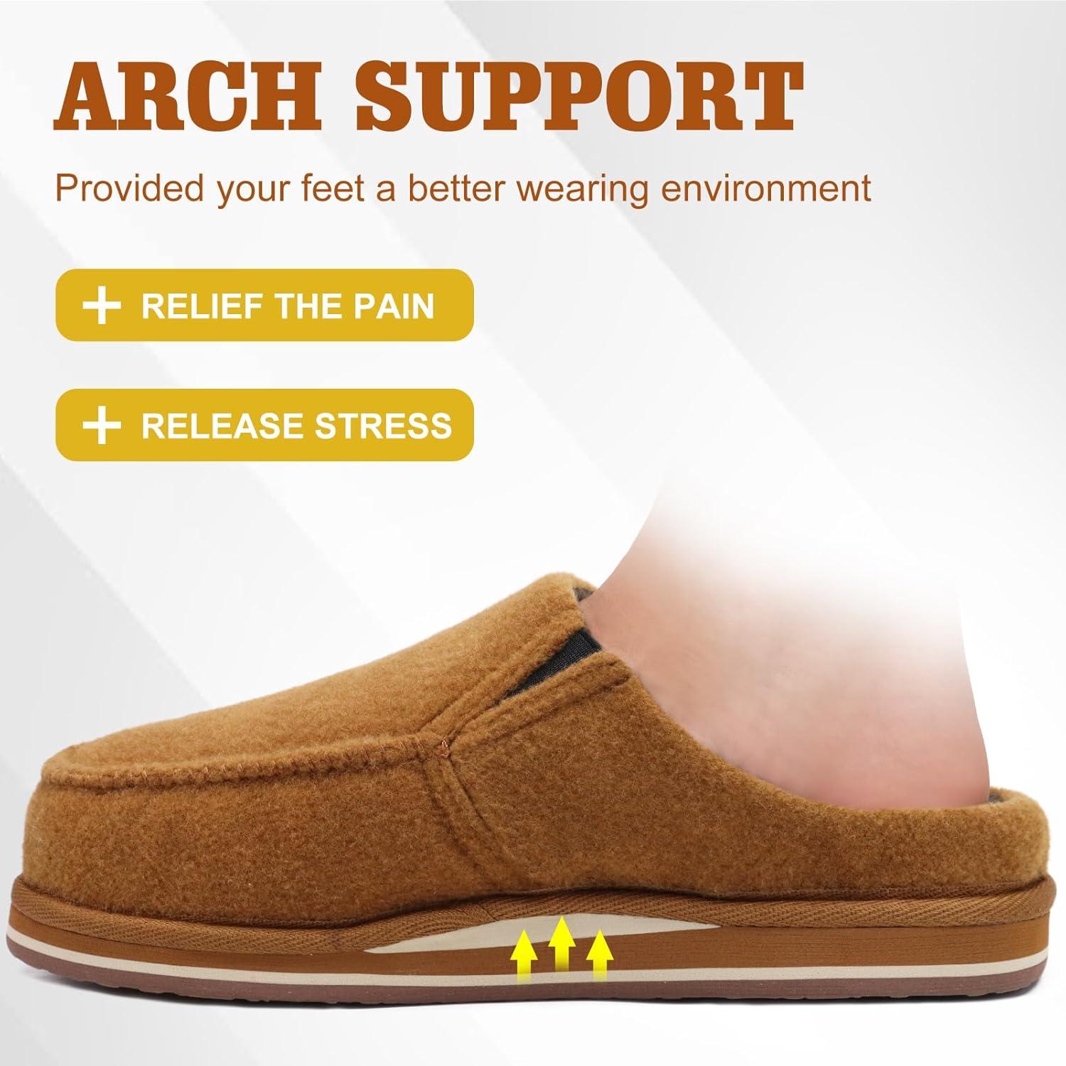 image:imageONCAI Mens Slippers with Orthotic Arch SupportHouse Slippers CottonBlend HighDensity Memory Foam Comfort Plantar Fasciitis Warm Slipon Indoor Outdoor Rubber Sole Felt US Size 716Felt Khaki