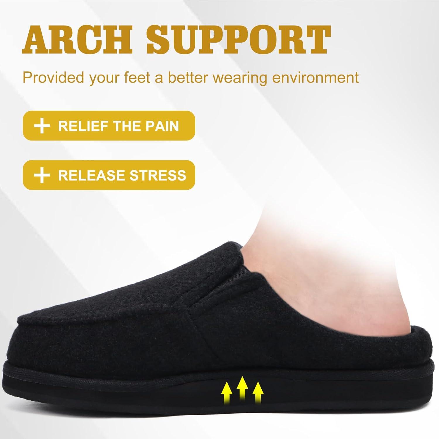 image:imageONCAI Mens Slippers with Orthotic Arch SupportHouse Slippers CottonBlend HighDensity Memory Foam Comfort Plantar Fasciitis Warm Slipon Indoor Outdoor Rubber Sole Felt US Size 716Felt Black