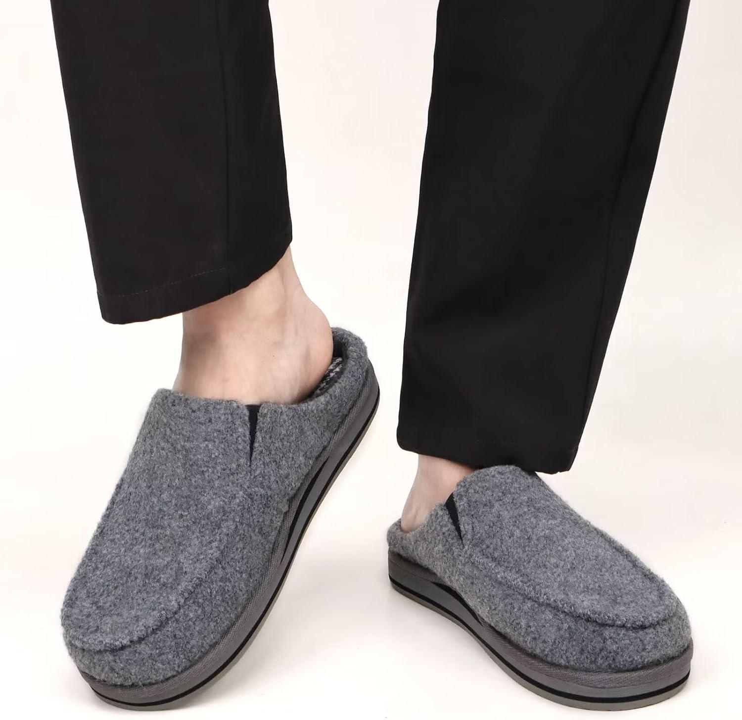 image:imageONCAI Mens Slippers with Orthotic Arch SupportHouse Slippers CottonBlend HighDensity Memory Foam Comfort Plantar Fasciitis Warm Slipon Indoor Outdoor Rubber Sole Felt US Size 716Felt Grey