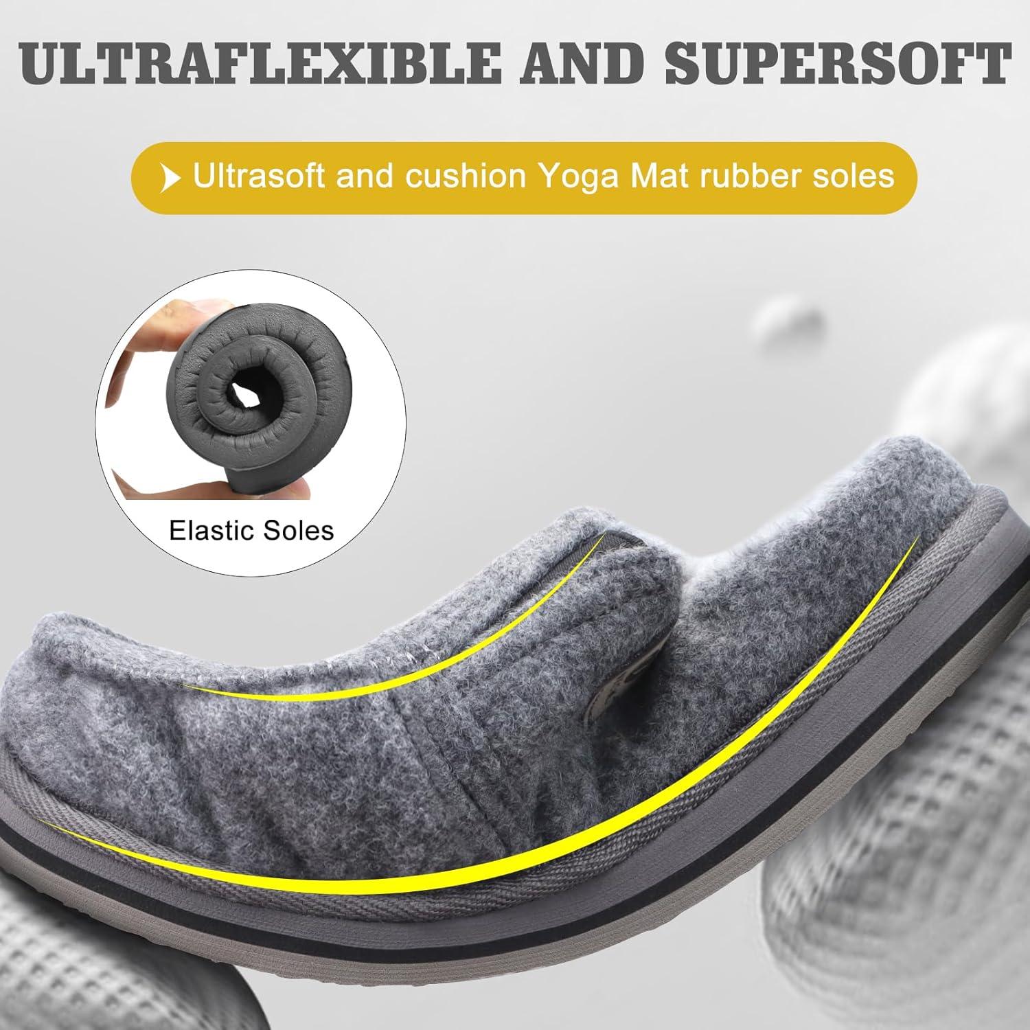 image:imageONCAI Mens Slippers with Orthotic Arch SupportHouse Slippers CottonBlend HighDensity Memory Foam Comfort Plantar Fasciitis Warm Slipon Indoor Outdoor Rubber Sole Felt US Size 716Fur Felt Grey