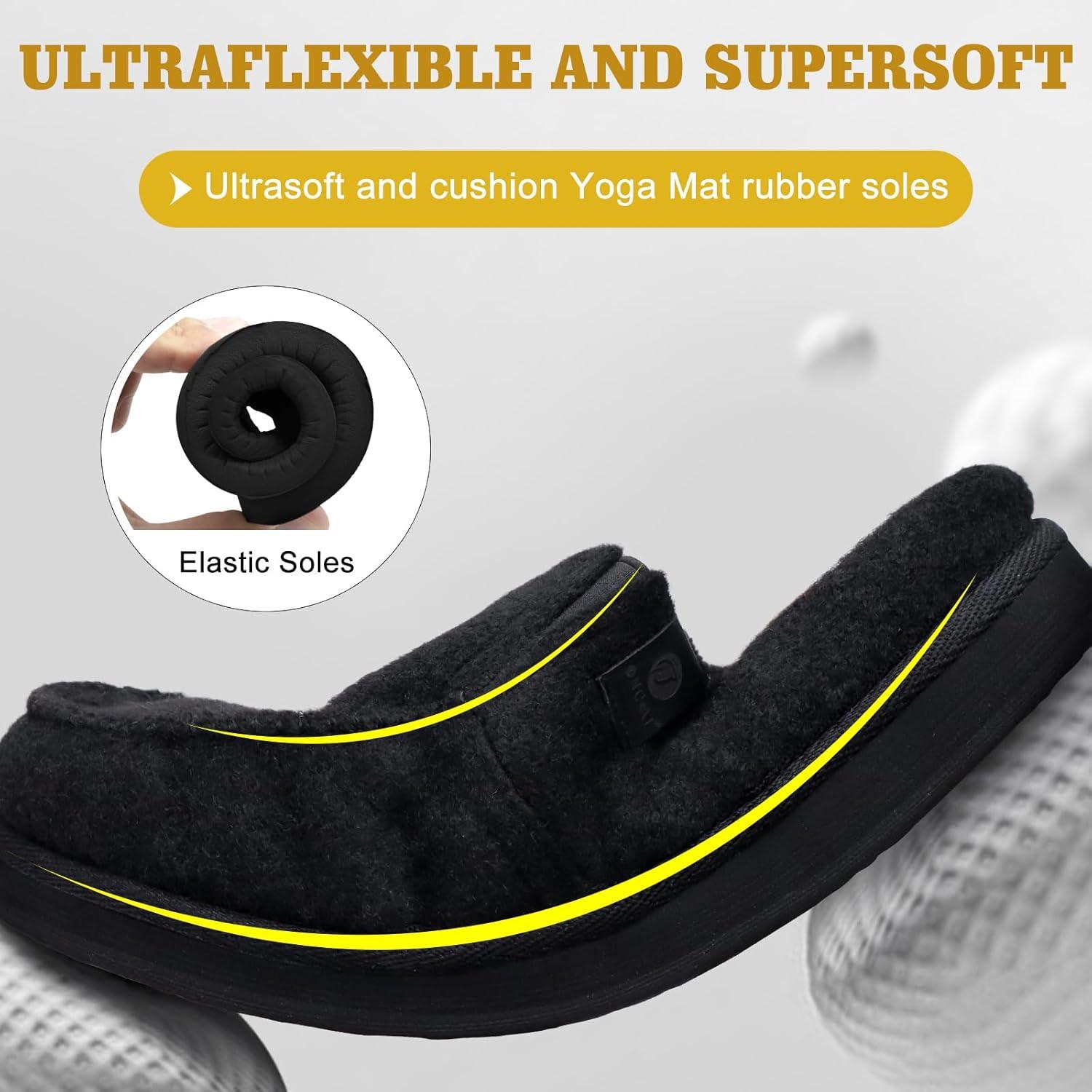 image:imageONCAI Mens Slippers with Orthotic Arch SupportHouse Slippers CottonBlend HighDensity Memory Foam Comfort Plantar Fasciitis Warm Slipon Indoor Outdoor Rubber Sole Felt US Size 716Felt Black