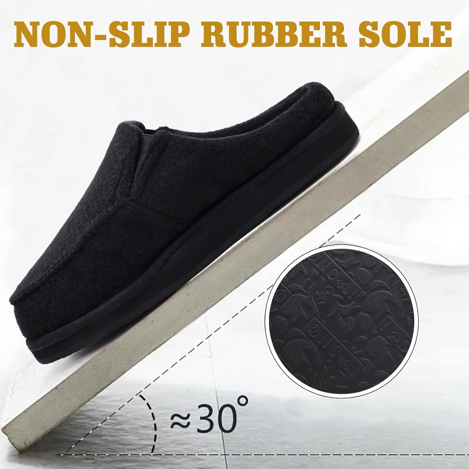 image:imageONCAI Mens Slippers with Orthotic Arch SupportHouse Slippers CottonBlend HighDensity Memory Foam Comfort Plantar Fasciitis Warm Slipon Indoor Outdoor Rubber Sole Felt US Size 716Felt Black