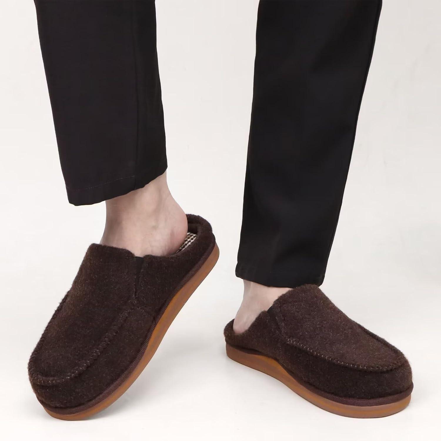 image:imageONCAI Mens Slippers with Orthotic Arch SupportHouse Slippers CottonBlend HighDensity Memory Foam Comfort Plantar Fasciitis Warm Slipon Indoor Outdoor Rubber Sole Felt US Size 716Felt Brown