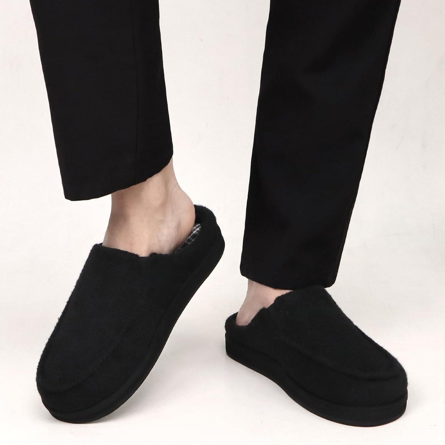 image:imageONCAI Mens Slippers with Orthotic Arch SupportHouse Slippers CottonBlend HighDensity Memory Foam Comfort Plantar Fasciitis Warm Slipon Indoor Outdoor Rubber Sole Felt US Size 716Felt Black