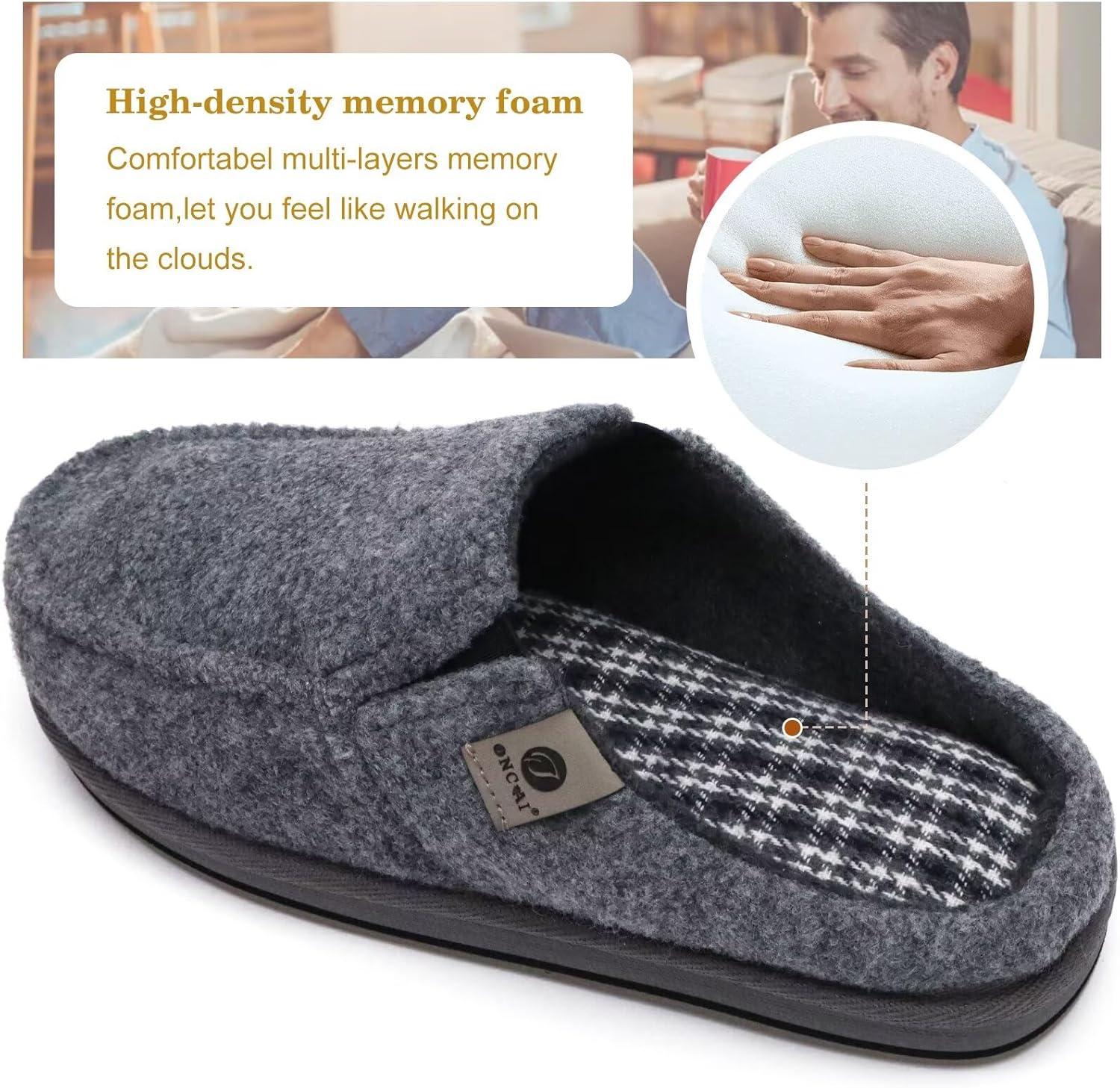 image:imageONCAI Mens Slippers with Orthotic Arch SupportHouse Slippers CottonBlend HighDensity Memory Foam Comfort Plantar Fasciitis Warm Slipon Indoor Outdoor Rubber Sole Felt US Size 716Felt Grey