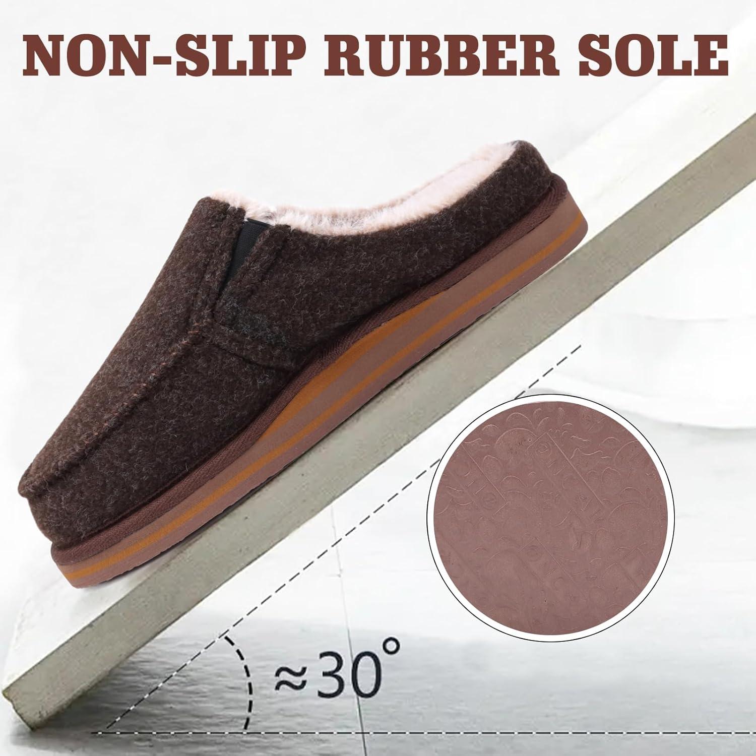 image:imageONCAI Mens Slippers with Orthotic Arch SupportHouse Slippers CottonBlend HighDensity Memory Foam Comfort Plantar Fasciitis Warm Slipon Indoor Outdoor Rubber Sole Felt US Size 716Fur Felt Brown
