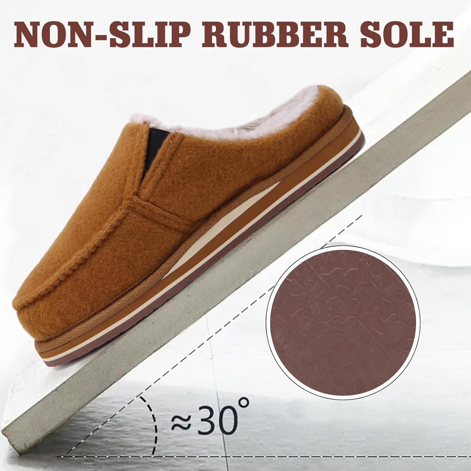 image:imageONCAI Mens Slippers with Orthotic Arch SupportHouse Slippers CottonBlend HighDensity Memory Foam Comfort Plantar Fasciitis Warm Slipon Indoor Outdoor Rubber Sole Felt US Size 716Fur Felt Khaki