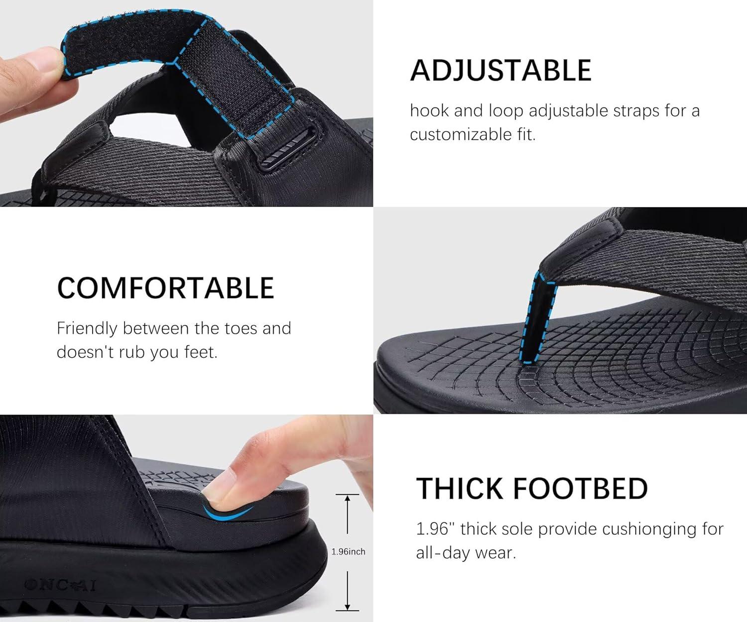 image:imageONCAI Set of 2 Pairs Womens Orthotic Cushion Flip Flops Recovery Walking Sandals Black US Size 8 Orthopedic Flip Flops for Men Mens Arch Support Walking Sandals Black US Size 10