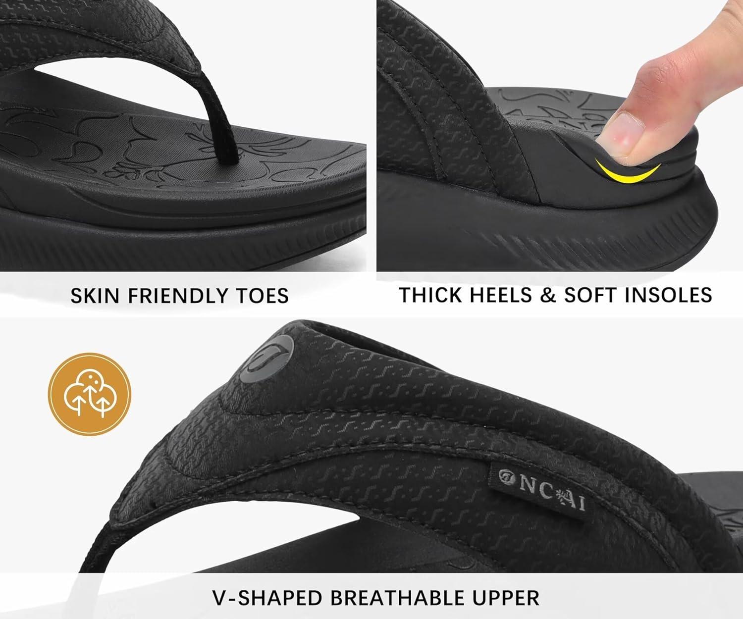 image:imageONCAI Set of 2 Pairs Womens Orthotic Cushion Flip Flops Recovery Walking Sandals Black US Size 8 Orthopedic Flip Flops for Men Mens Arch Support Walking Sandals Black US Size 10