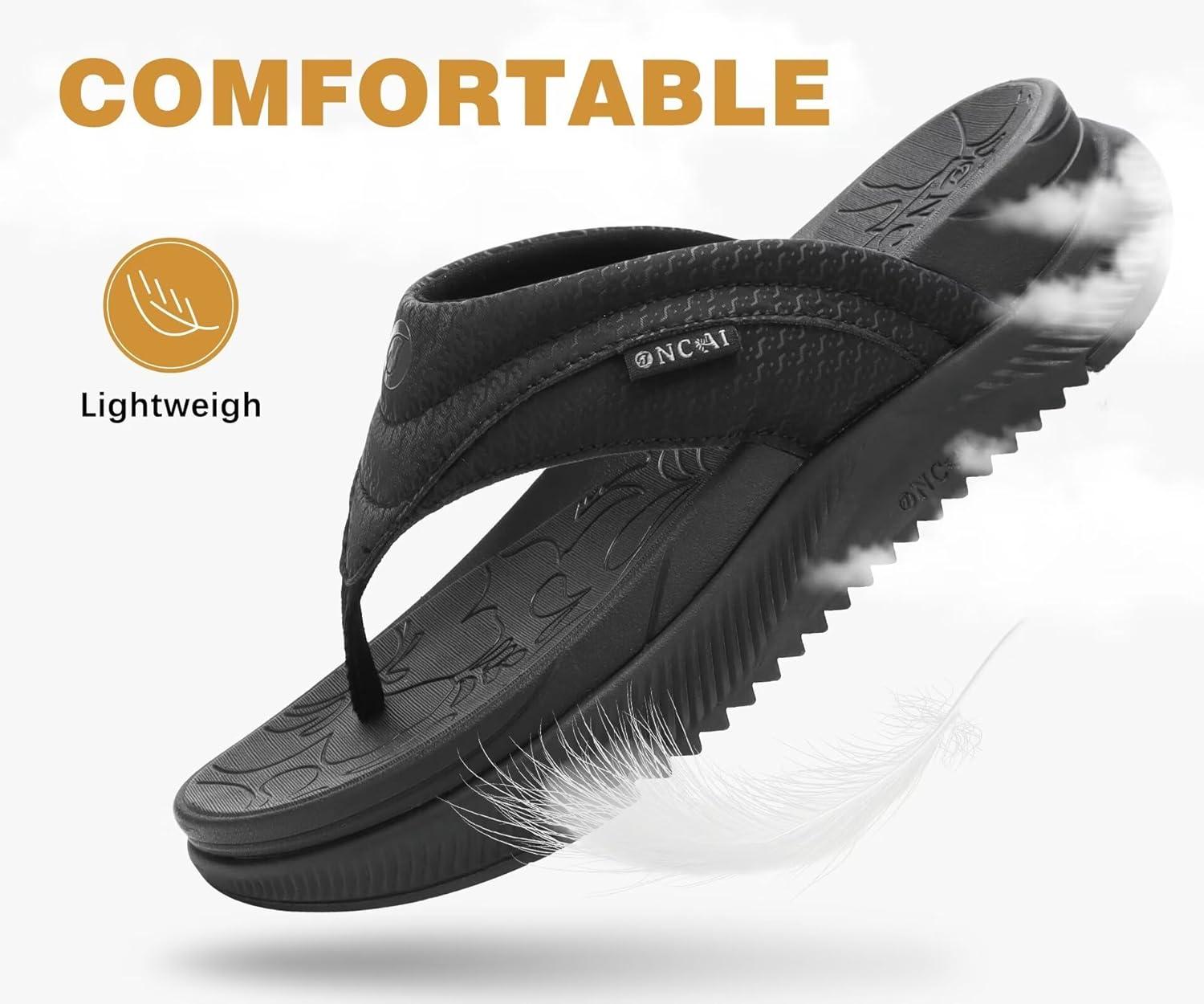 image:imageONCAI Set of 2 Pairs Womens Orthotic Cushion Flip Flops Recovery Walking Sandals Black US Size 8 Orthopedic Flip Flops for Men Mens Arch Support Walking Sandals Black US Size 10