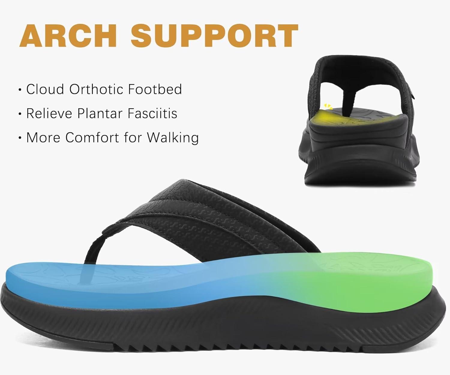 image:imageONCAI Set of 2 Pairs Womens Orthotic Cushion Flip Flops Recovery Walking Sandals Black US Size 8 Orthopedic Flip Flops for Men Mens Arch Support Walking Sandals Black US Size 10