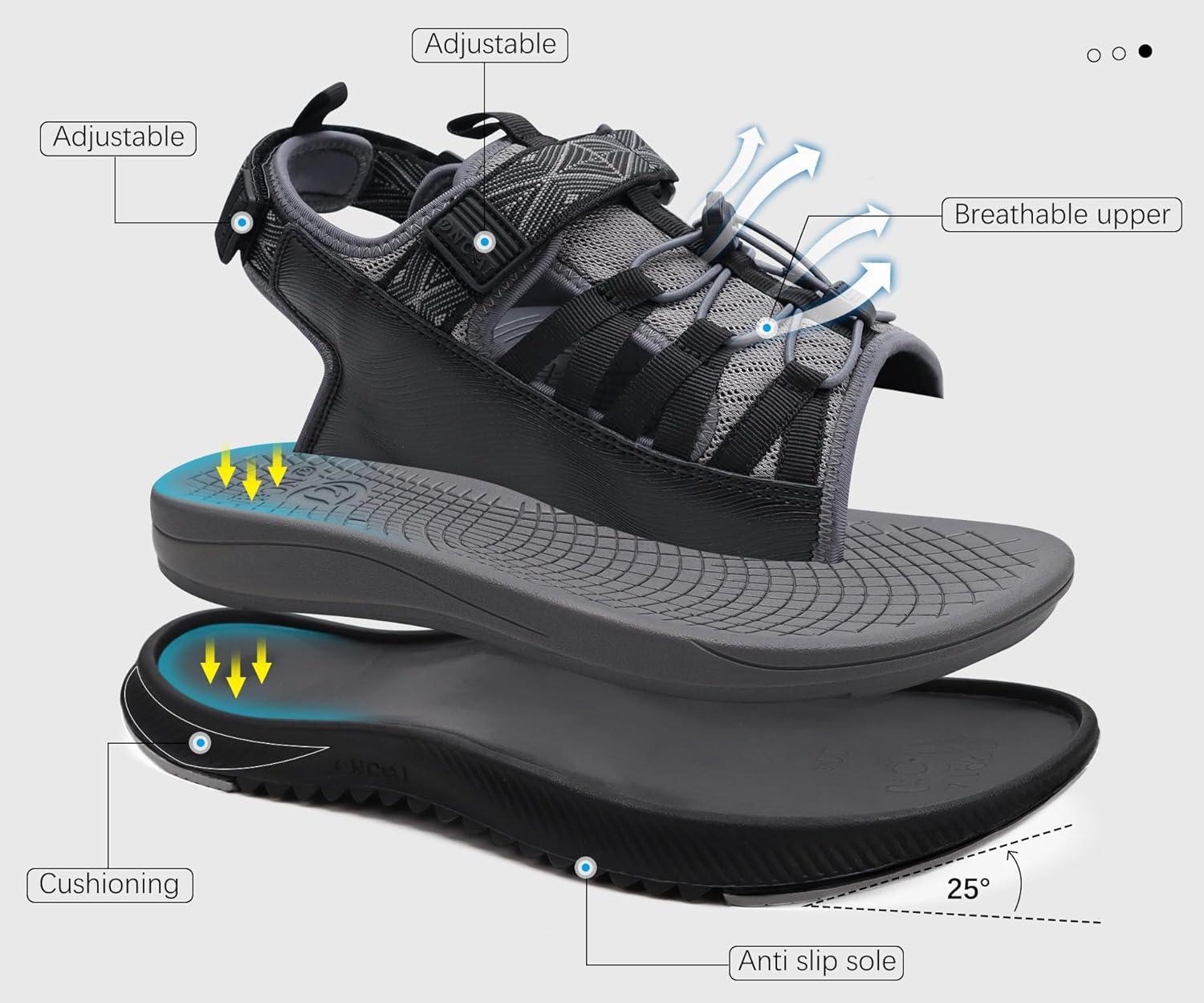 image:imageONCAI Set of 2 PairsMens Hiking SandalsBlack US Size 10 and Mens Walking Sandals Black US Size 10