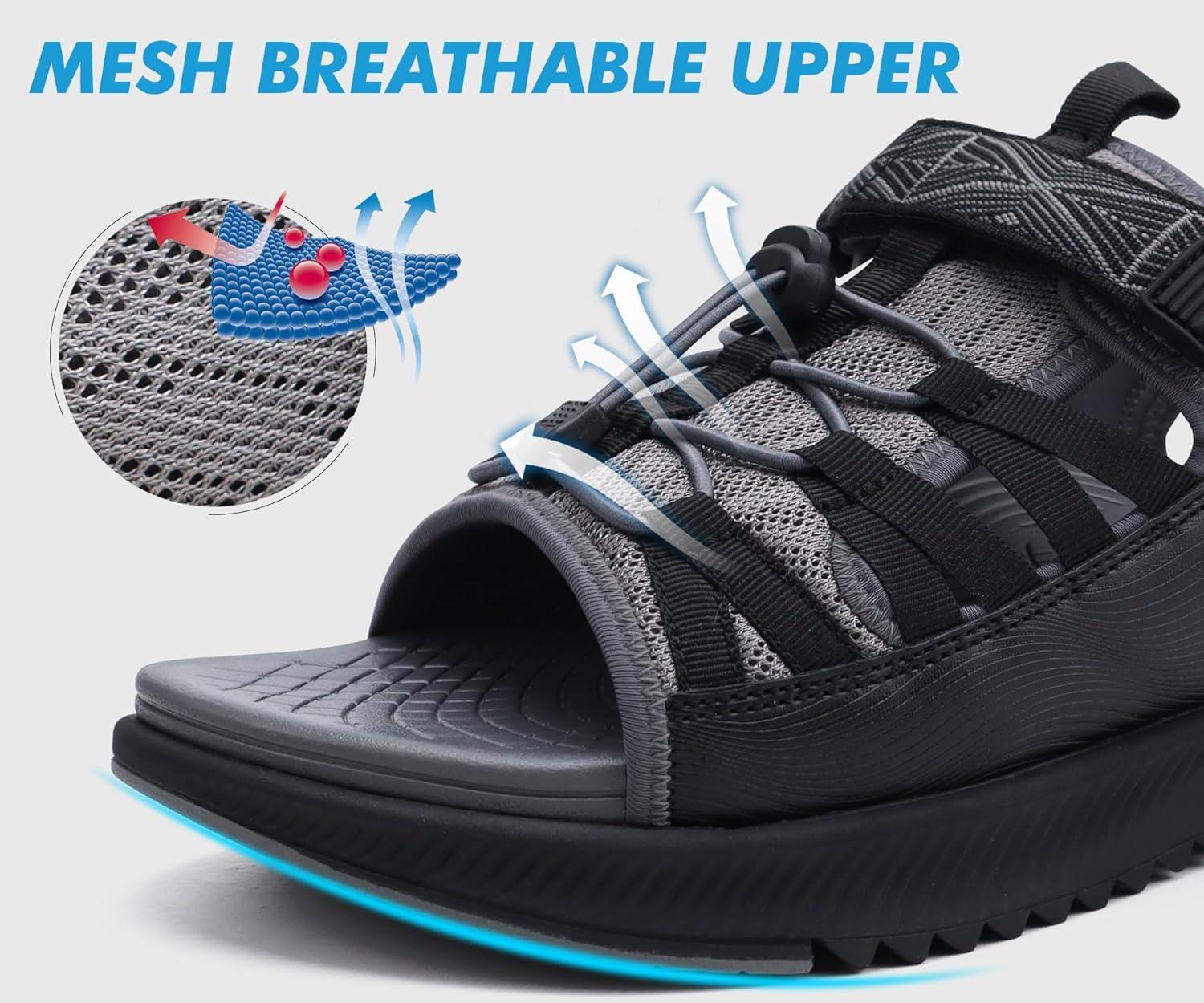 image:imageONCAI Set of 2 PairsMens Hiking SandalsBlack US Size 10 and Mens Walking Sandals Black US Size 10
