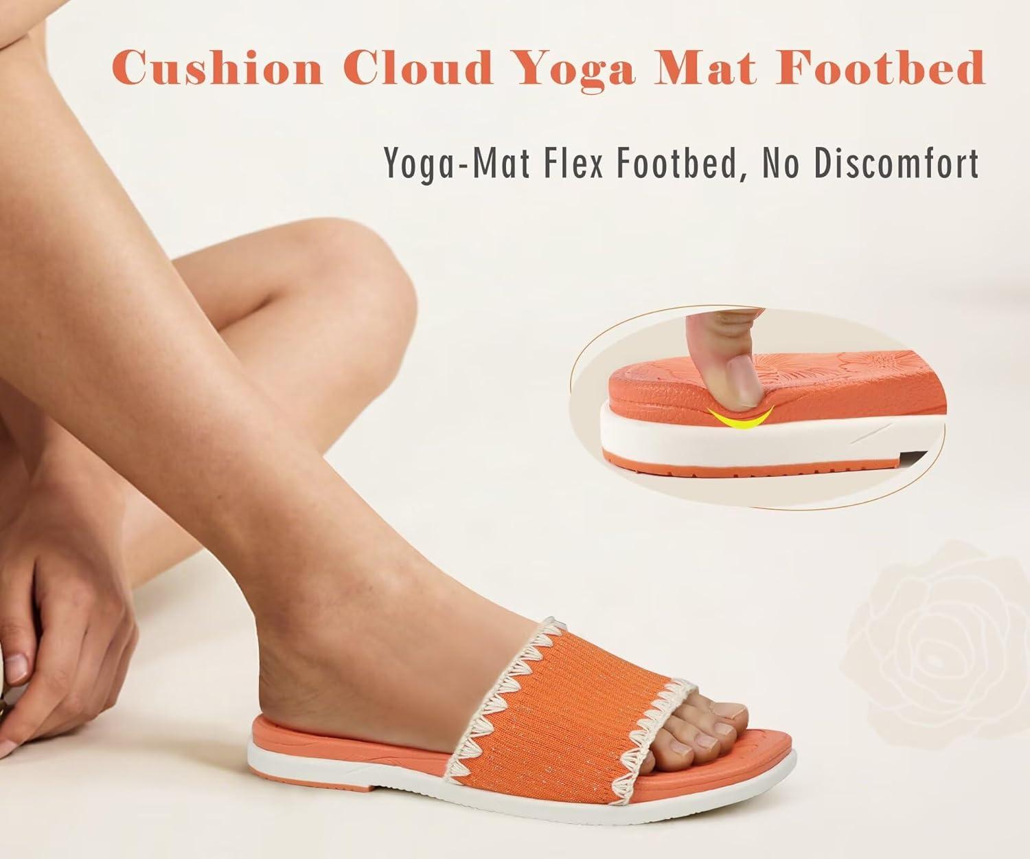 image:imageONCAI Womens Flat Slides Sandals Soft Knitted with Golden Thread Inlay Summer Vacation Walking Sandalias Mujer with Outdoor Rubber Soles US Size 611Carrot OrangeWhite