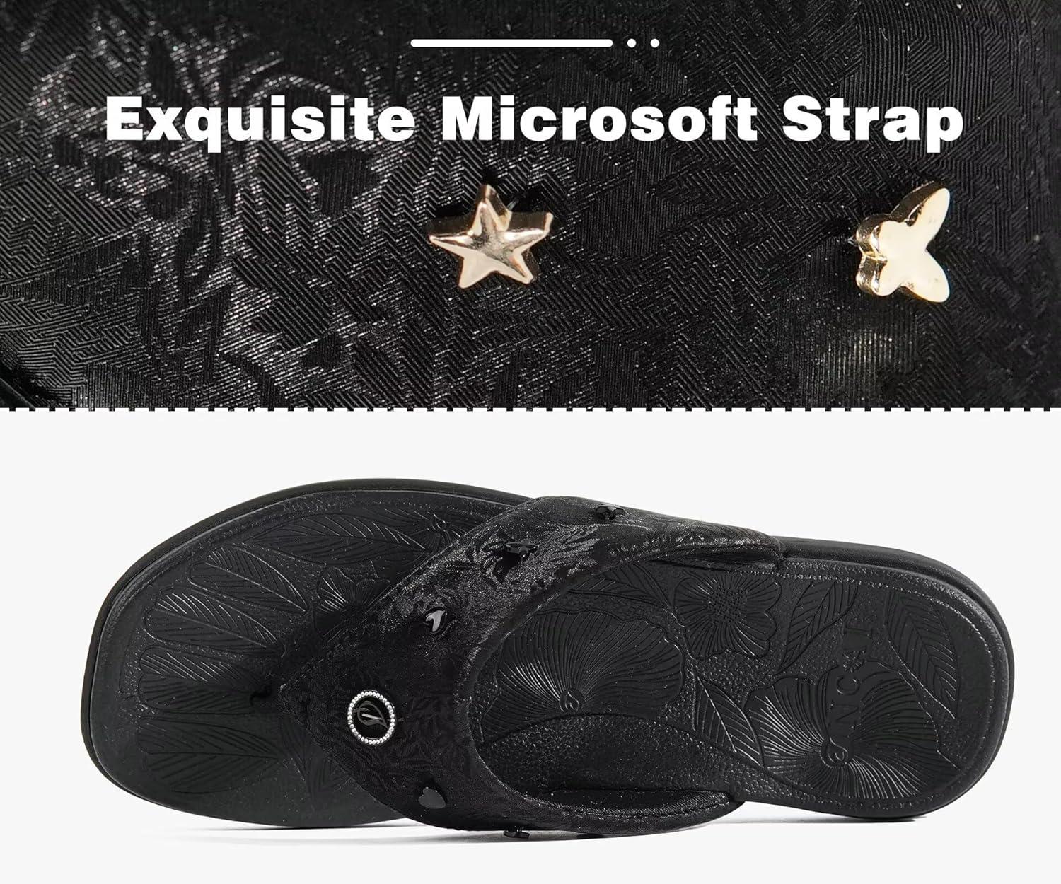 image:imageONCAI Womens Flat Studded Flip Flops Summer Beach Trendy Dressy Walking Sandals with Outdoor Rubber Sole US Size 611Black