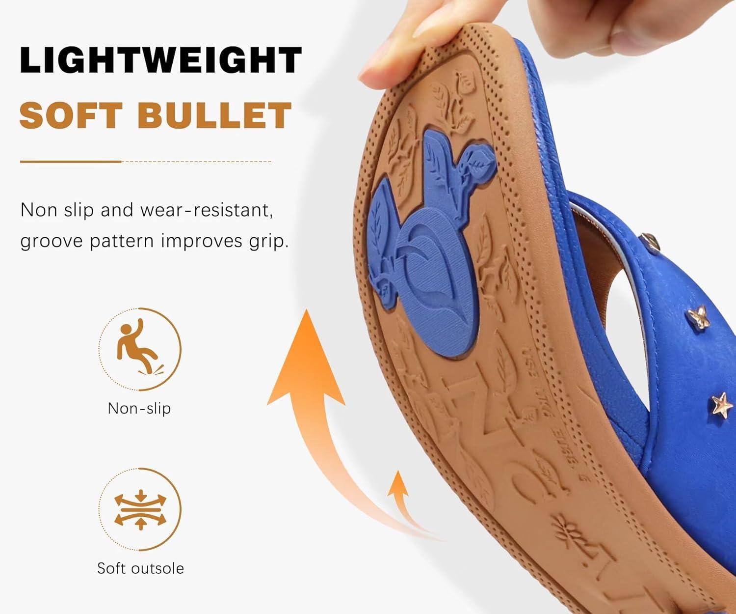 image:imageONCAI Womens Flat Studded Flip Flops Summer Beach Trendy Dressy Walking Sandals with Outdoor Rubber Sole US Size 611Indigo