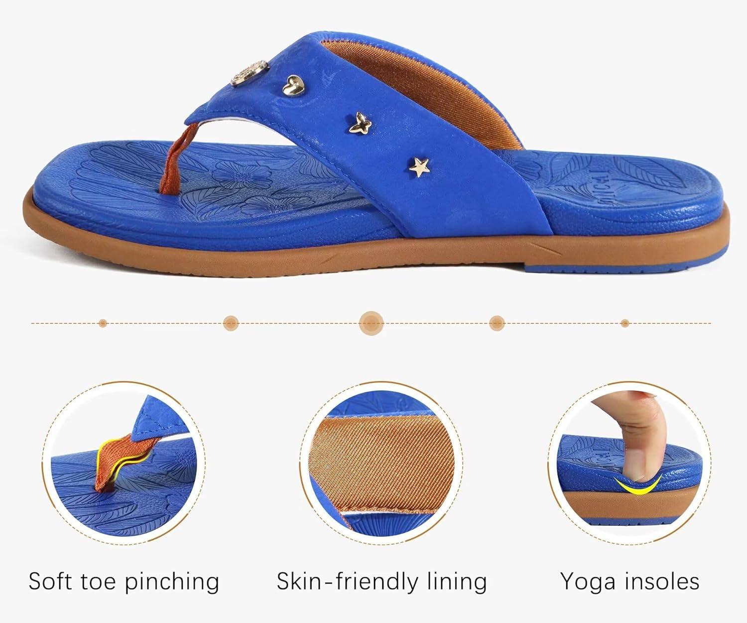 image:imageONCAI Womens Flat Studded Flip Flops Summer Beach Trendy Dressy Walking Sandals with Outdoor Rubber Sole US Size 611Indigo