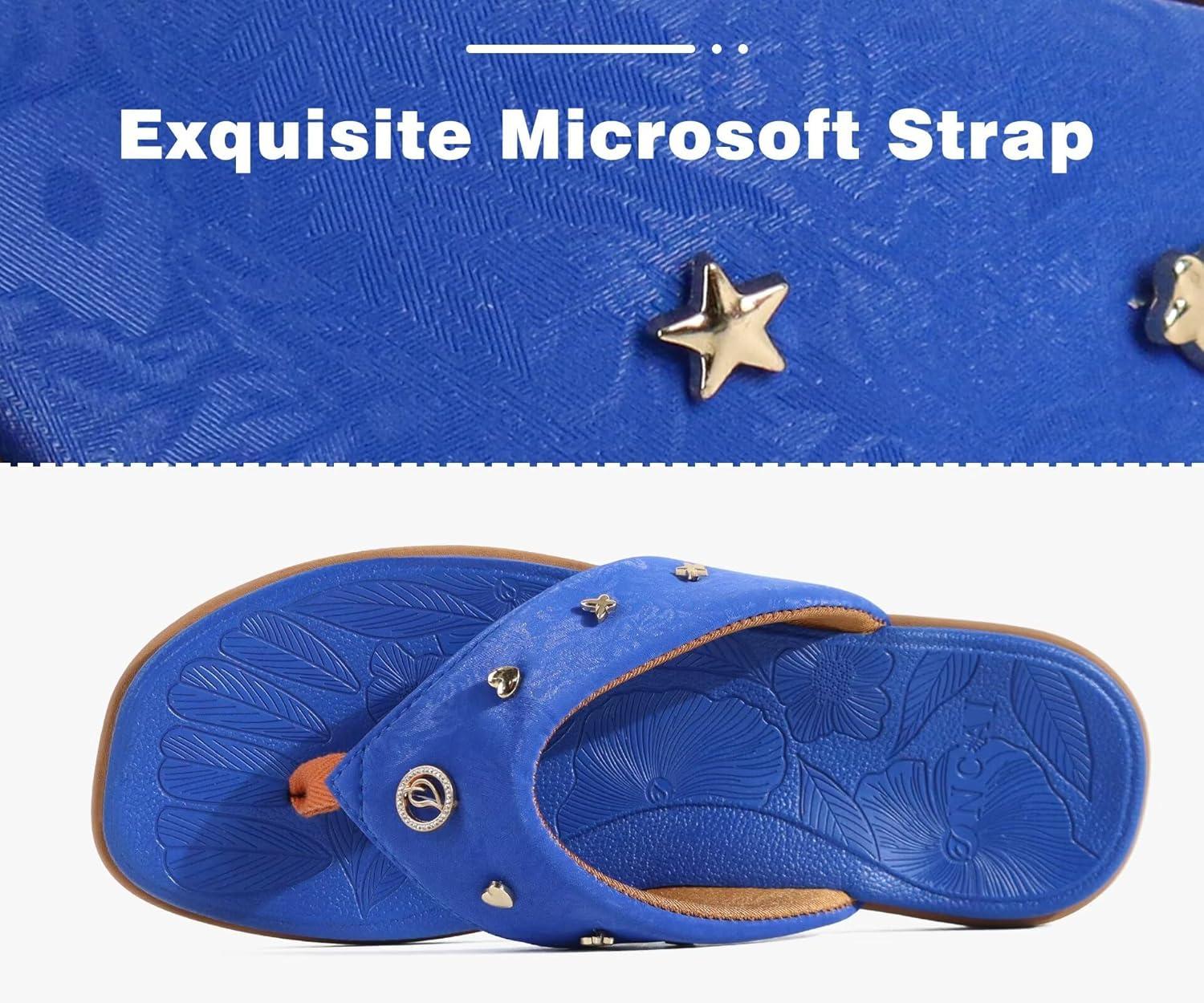 image:imageONCAI Womens Flat Studded Flip Flops Summer Beach Trendy Dressy Walking Sandals with Outdoor Rubber Sole US Size 611Indigo