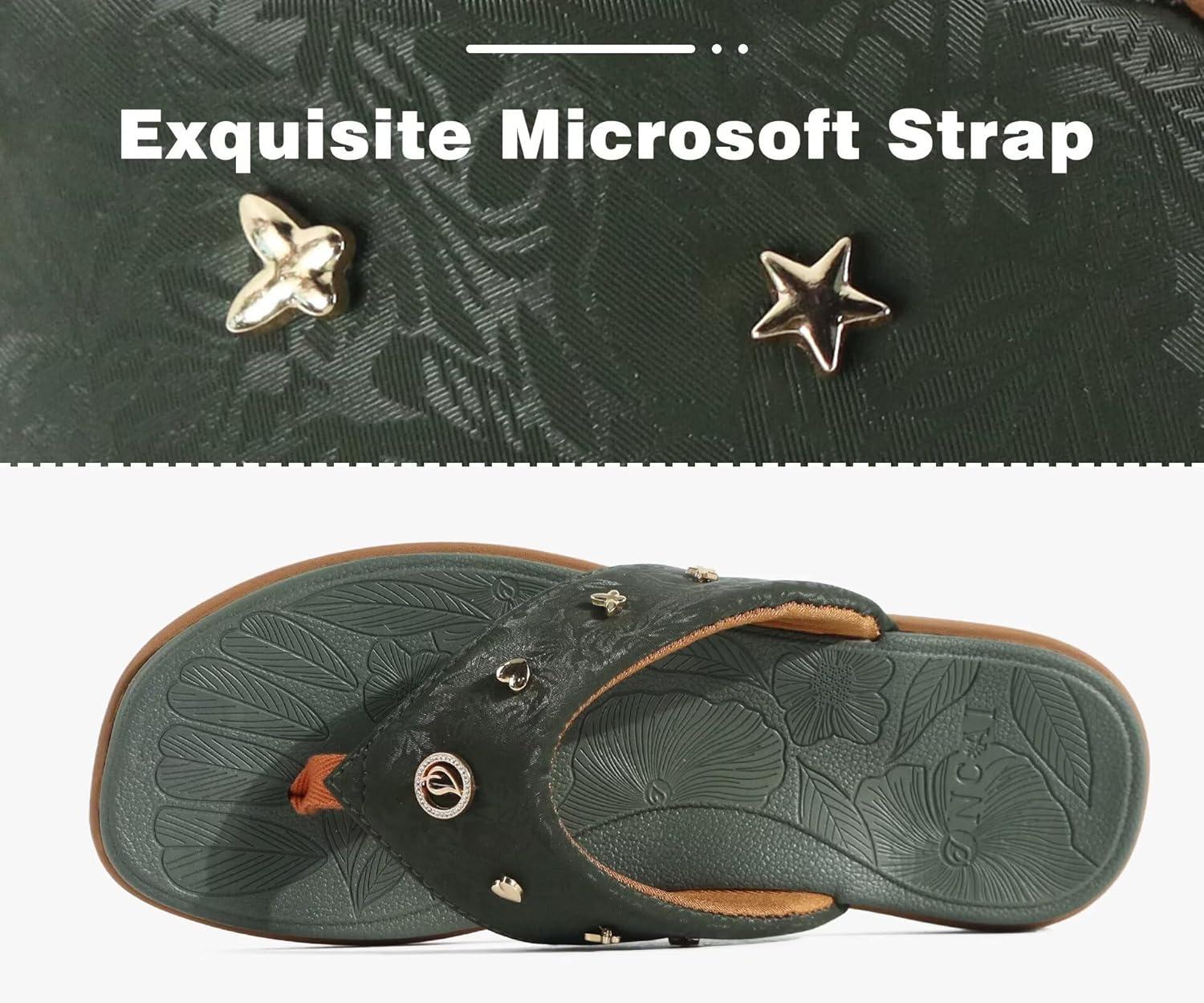 image:imageONCAI Womens Flat Studded Flip Flops Summer Beach Trendy Dressy Walking Sandals with Outdoor Rubber Sole US Size 611Sage Green