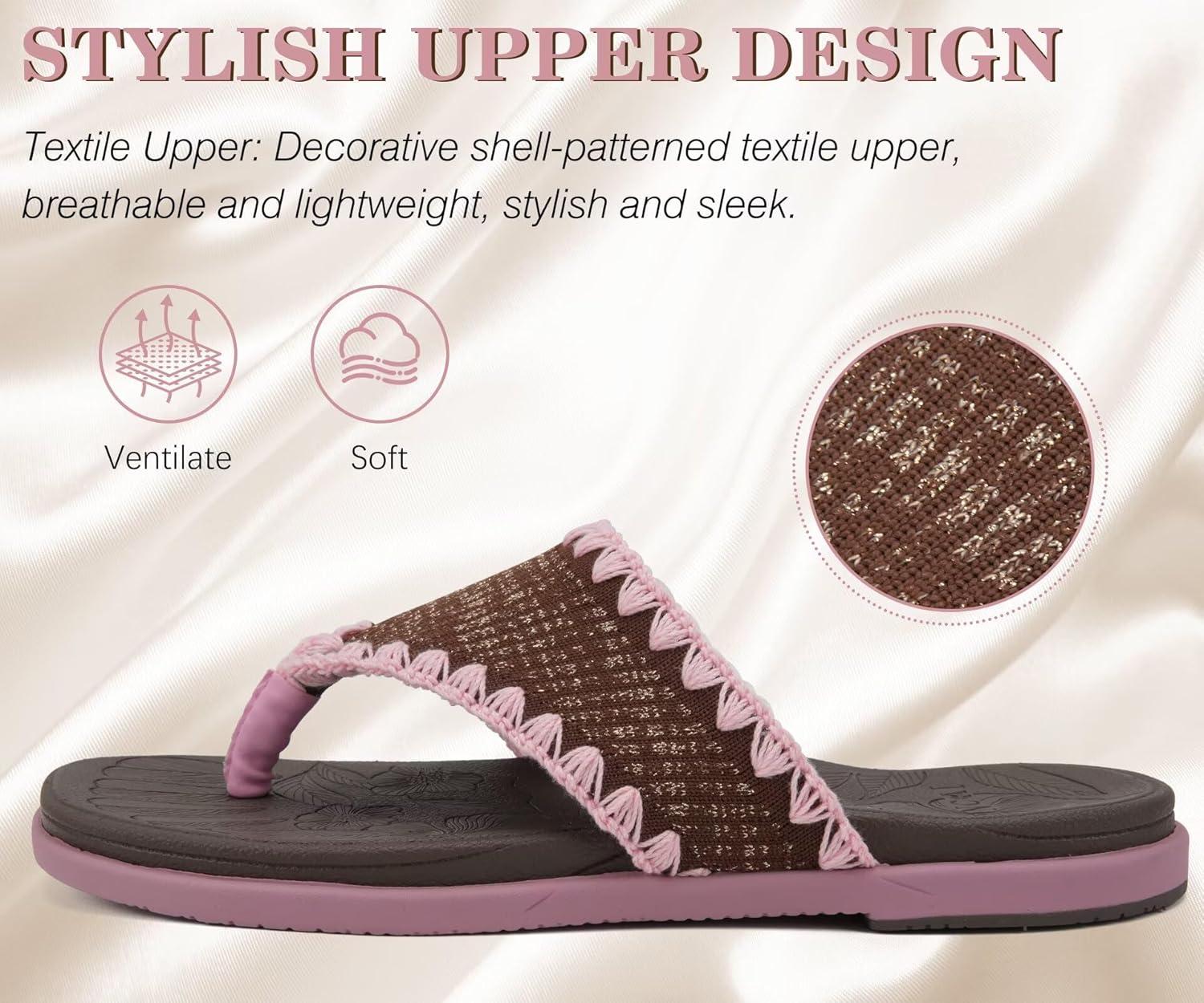 image:imageONCAI Womens Flip Flops Classic Square Toe Yoga Mat Flat Dressy Summer Beach Slide Sandals for Woman Walking Fashion Comfort Ladies Thong Sandal Soft Cushion Rubber Sole Size US 611BrownPink