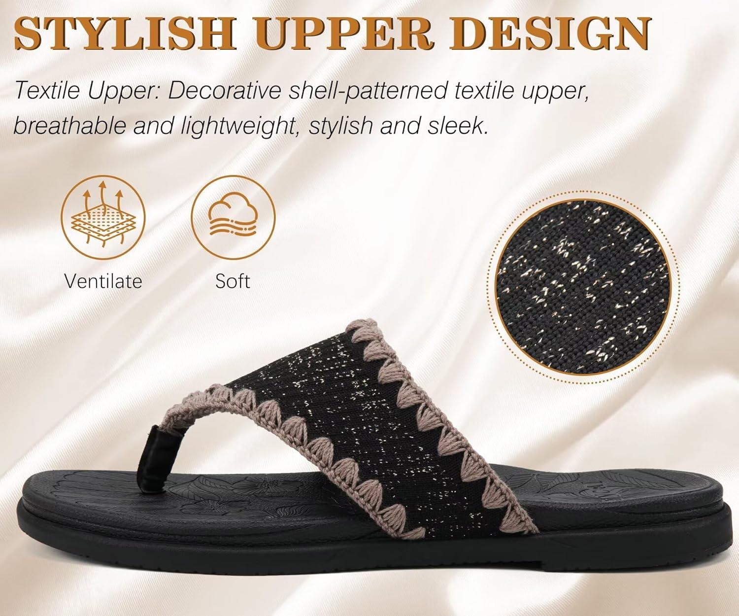 image:imageONCAI Womens Flip Flops Classic Square Toe Yoga Mat Flat Dressy Summer Beach Slide Sandals for Woman Walking Fashion Comfort Ladies Thong Sandal Soft Cushion Rubber Sole Size US 611Black