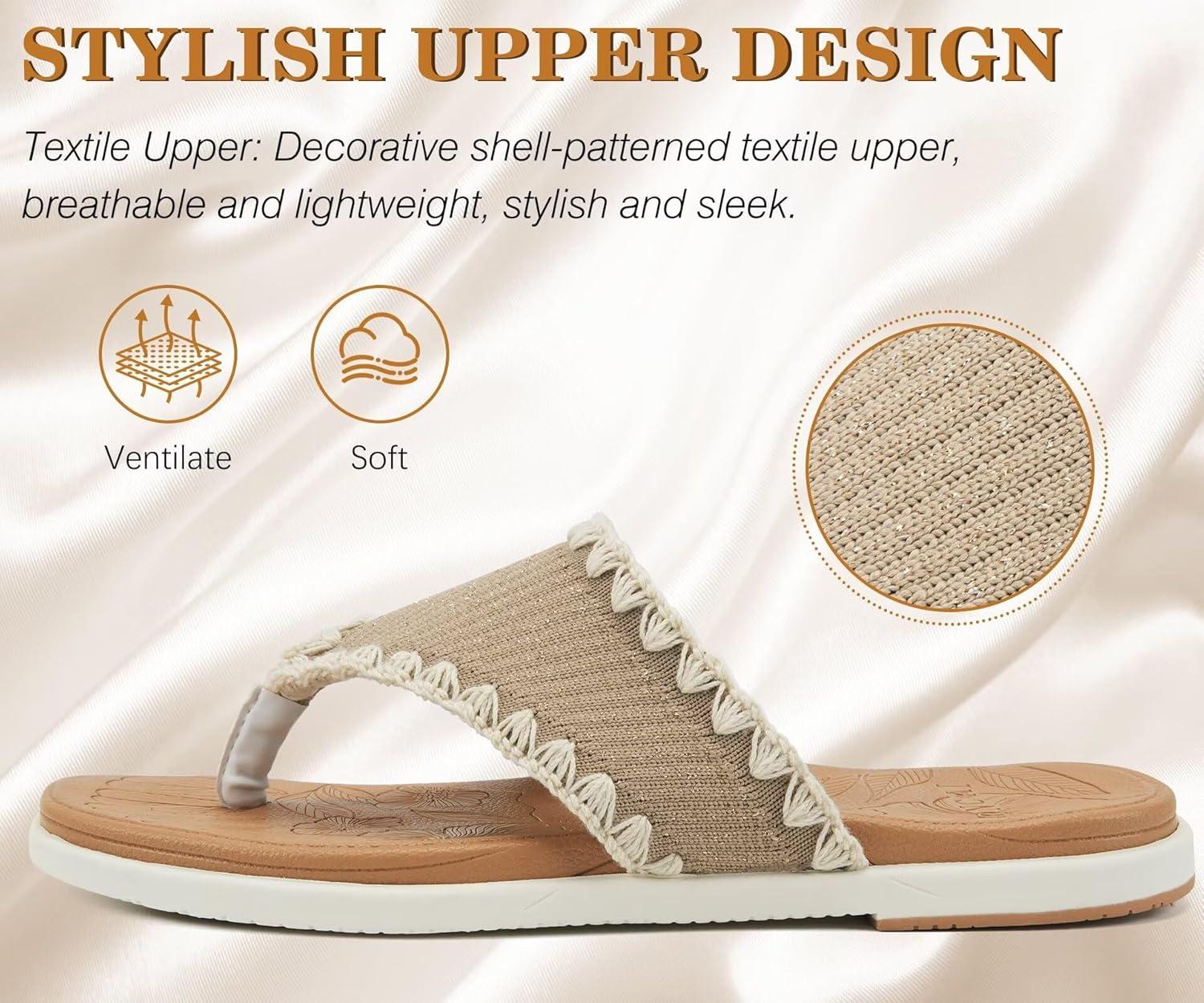 image:imageONCAI Womens Flip Flops Classic Square Toe Yoga Mat Flat Dressy Summer Beach Slide Sandals for Woman Walking Fashion Comfort Ladies Thong Sandal Soft Cushion Rubber Sole Size US 611KhakiWhite