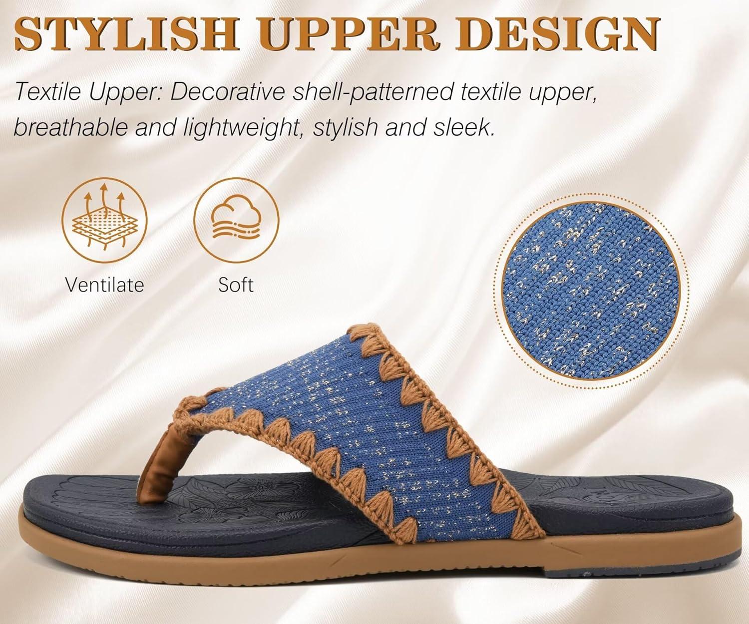 image:imageONCAI Womens Flip Flops Classic Square Toe Yoga Mat Flat Dressy Summer Beach Slide Sandals for Woman Walking Fashion Comfort Ladies Thong Sandal Soft Cushion Rubber Sole Size US 611BlueKhaki