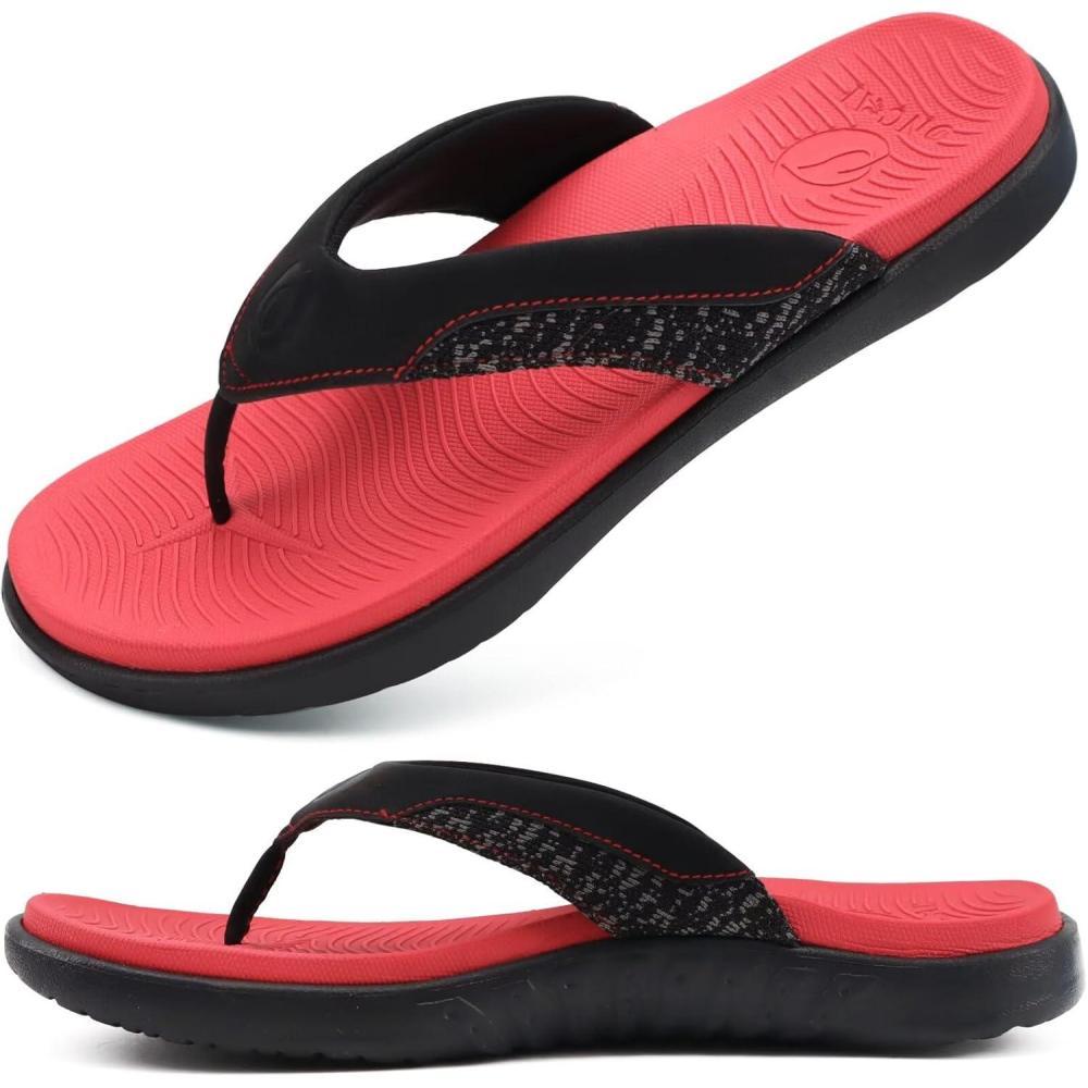 image:imageONCAI Mens Flip Flop Open Toe Athletic Straps Orthotic Summer Plantar Fasciitis Sport Sandals with Soft Cushion Arch Support Size 7515BlackRed