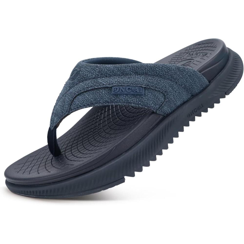 image:imageONCAI Mens Orthopedic Flip Flops with Arch Support Summer Beach Pool Walking Sandals with Outdoor Yoga Mat Nonslip Cushion Thick Rubber Soles Size 714Navy Blue