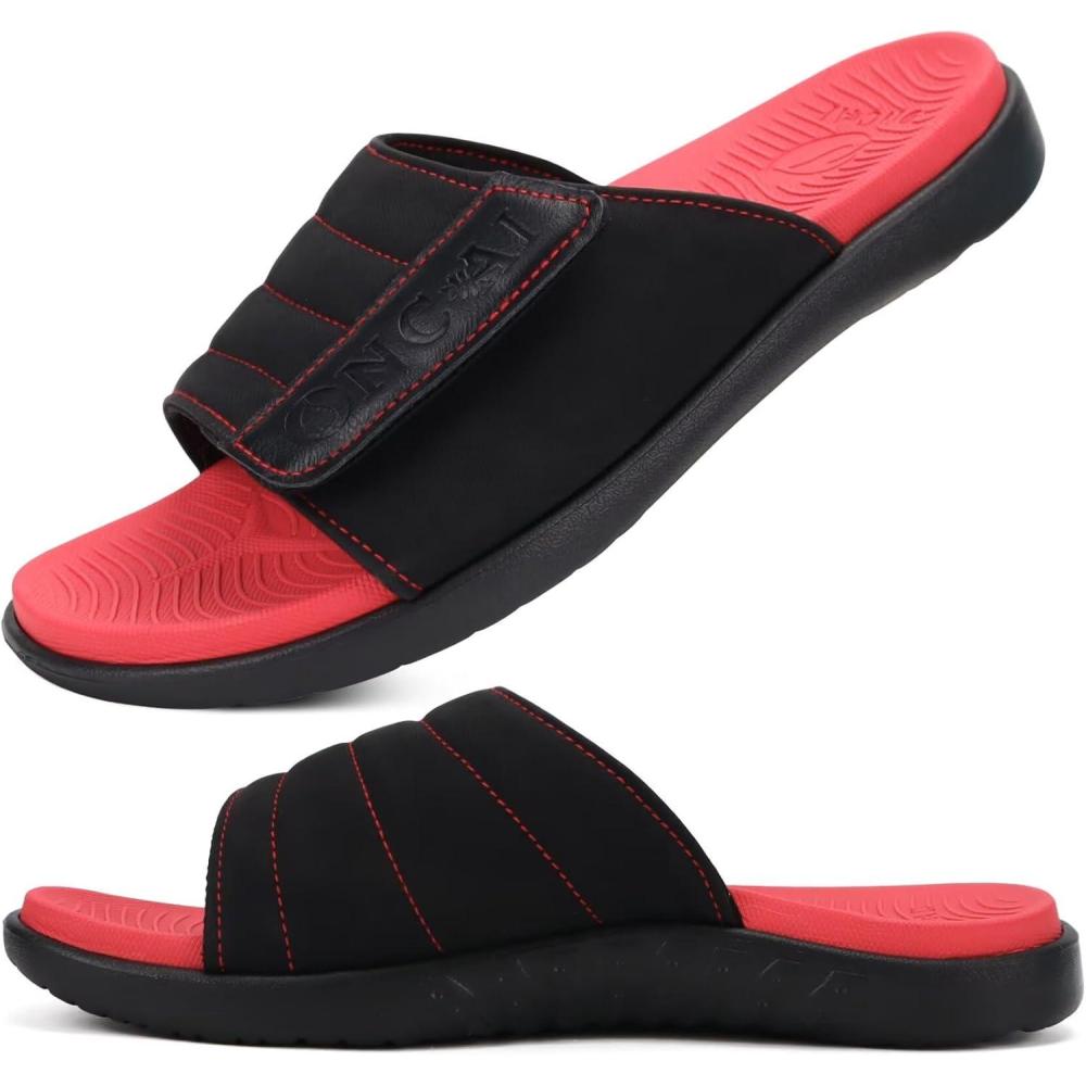 image:imageONCAI Mens Sandals Adjustable Straps Orthotic Plantar Fasciitis Open Toe Athletic Sport Slides with Soft Comfy Arch Support Footbed Size 7515BlackRed