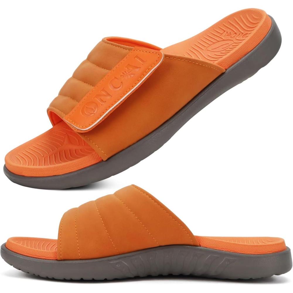 image:imageONCAI Mens Sandals Adjustable Straps Orthotic Plantar Fasciitis Open Toe Athletic Sport Slides with Soft Comfy Arch Support Footbed Size 7515GreyOrange