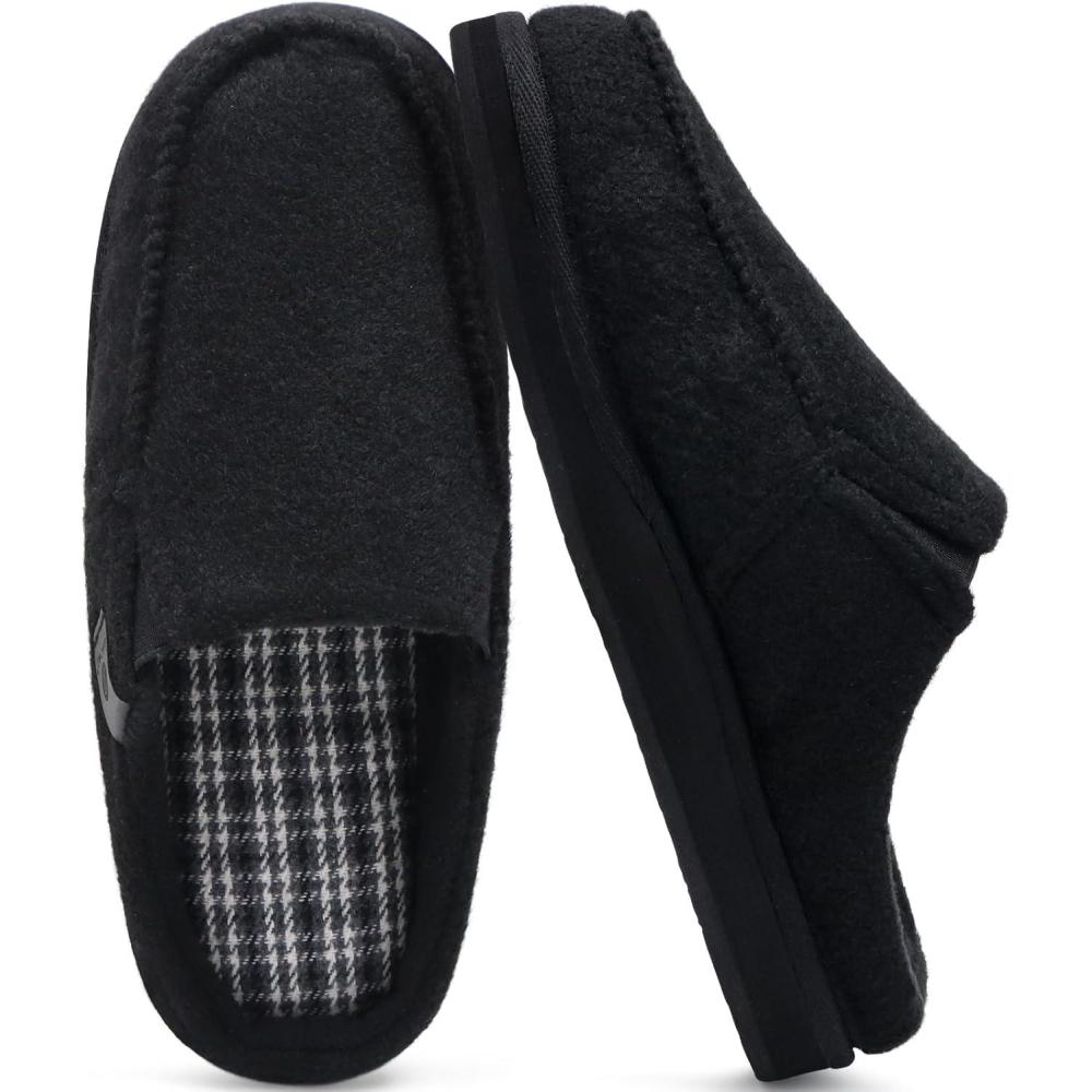 image:imageONCAI Mens Slippers with Orthotic Arch SupportHouse Slippers CottonBlend HighDensity Memory Foam Comfort Plantar Fasciitis Warm Slipon Indoor Outdoor Rubber Sole Felt US Size 716Felt Black