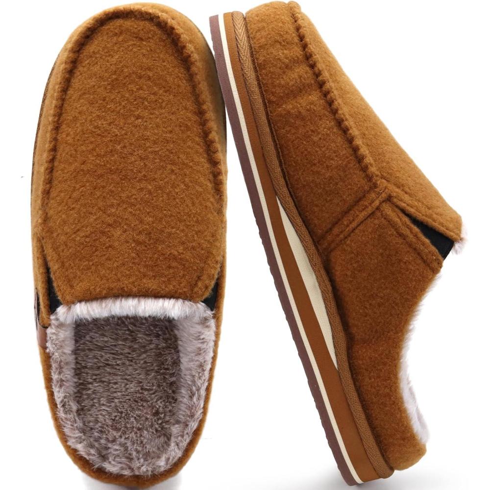 image:imageONCAI Mens Slippers with Orthotic Arch SupportHouse Slippers CottonBlend HighDensity Memory Foam Comfort Plantar Fasciitis Warm Slipon Indoor Outdoor Rubber Sole Felt US Size 716Fur Felt Khaki