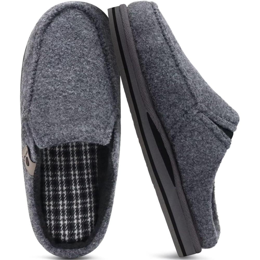 image:imageONCAI Mens Slippers with Orthotic Arch SupportHouse Slippers CottonBlend HighDensity Memory Foam Comfort Plantar Fasciitis Warm Slipon Indoor Outdoor Rubber Sole Felt US Size 716Felt Grey