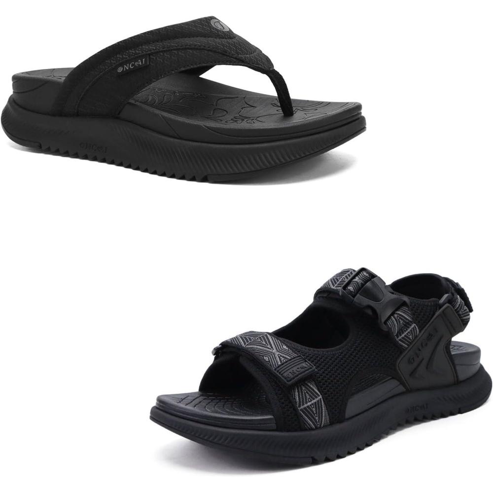 image:imageONCAI Set of 2 Pairs Womens Orthotic Cushion Flip Flops Recovery Walking Sandals Black US Size 8 Hiking Sandals for MenArch Support Walking Trail Man Fisherman Sandles Black US Size 10