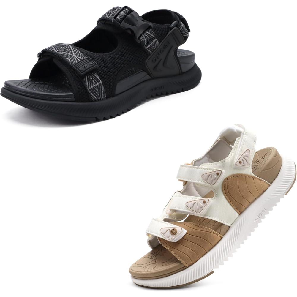 image:imageONCAI Set of 2 PairsMens Hiking SandalsBlack US Size 10 and Womens Walking Sandals Beige US Size 8