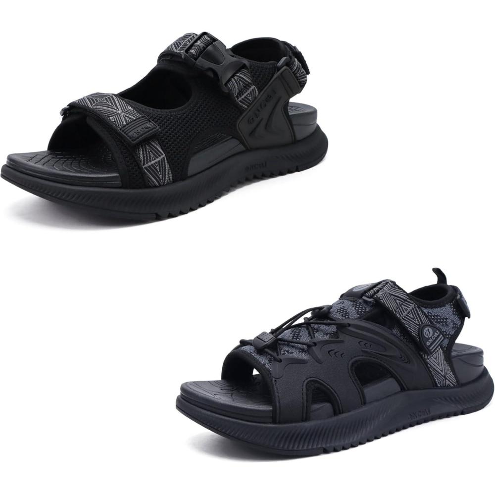 image:imageONCAI Set of 2 PairsMens Hiking SandalsBlack US Size 10 and Womens Walking Sandals Black US Size 8