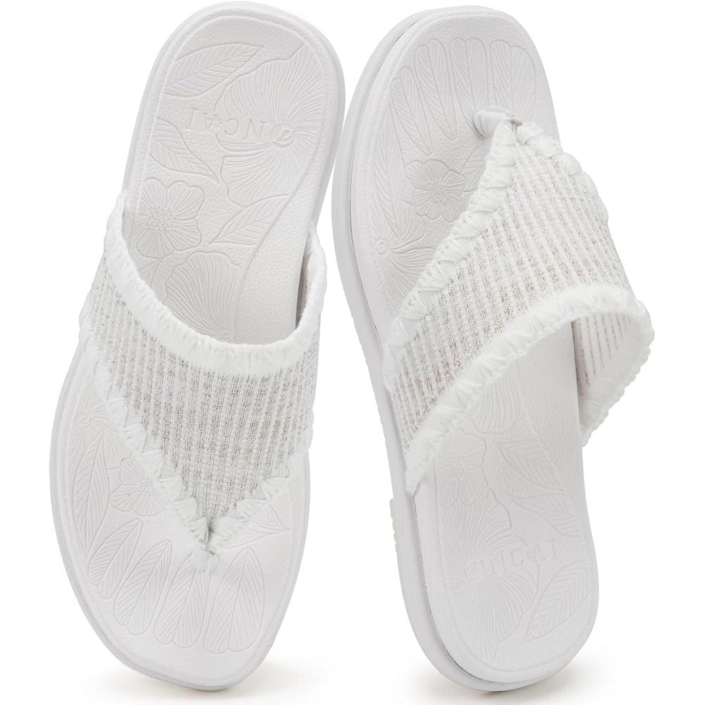 image:imageONCAI Womens Flip Flops Classic Square Toe Yoga Mat Flat Dressy Summer Beach Slide Sandals for Woman Walking Fashion Comfort Ladies Thong Sandal Soft Cushion Rubber Sole Size US 611White