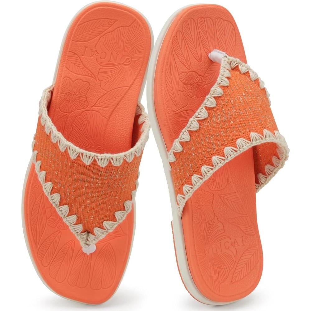 image:imageONCAI Womens Flip Flops Classic Square Toe Yoga Mat Flat Dressy Summer Beach Slide Sandals for Woman Walking Fashion Comfort Ladies Thong Sandal Soft Cushion Rubber Sole Size US 611OrangeWhite