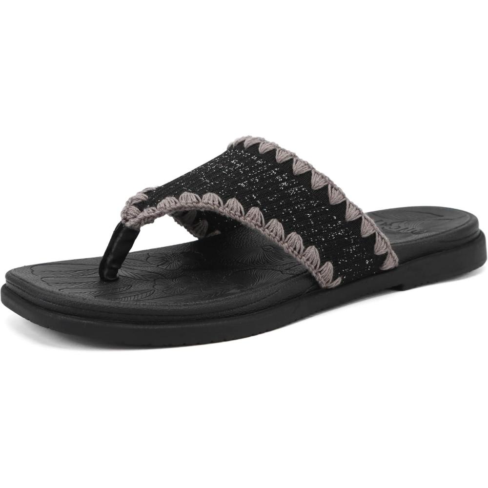 image:imageONCAI Womens Flip Flops Classic Square Toe Yoga Mat Flat Dressy Summer Beach Slide Sandals for Woman Walking Fashion Comfort Ladies Thong Sandal Soft Cushion Rubber Sole Size US 611Vineblack