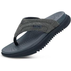 ONCAI Mens Orthopedic Flip Flops with Arch Support Summer Beach Pool Walking Sandals with Outdoor Yoga Mat Non-slip Cushion Thick Rubber Soles Size 7-14(Grey)