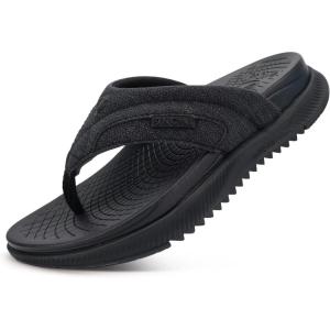 ONCAI Mens Orthopedic Flip Flops with Arch Support Summer Beach Pool Walking Sandals with Outdoor Yoga Mat Non-slip Cushion Thick Rubber Soles Size 7-14(Black)