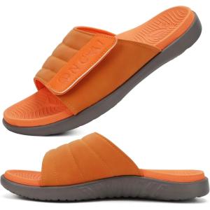 ONCAI Mens Sandals Adjustable Straps Orthotic Plantar Fasciitis Open Toe Athletic Sport Slides with Soft Comfy Arch Support Footbed Size 7.5-15(Grey/Orange)