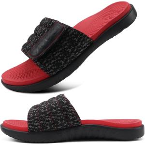 ONCAI Mens Sandals, Arch Support Sport Slides Open Toe Adjustable Straps Orthotic Cushioned Footbed for Plantar Fasciitis Rubber Soles Size 7.5-15(Black/Red)