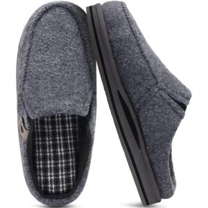 ONCAI Mens Slippers with Orthotic Arch Support,House Slippers Cotton-Blend High-Density Memory Foam Comfort Plantar Fasciitis Warm Slip-on Indoor Outdoor Rubber Sole Felt US Size 7-16(Felt Grey)
