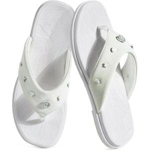 ONCAI Women’s Flat Studded Flip Flops Summer Beach Trendy Dressy Walking Sandals with Outdoor Rubber Sole US Size 6-11(Cream White)