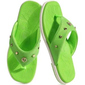 ONCAI Women’s Flat Studded Flip Flops Summer Beach Trendy Dressy Walking Sandals with Outdoor Rubber Sole US Size 6-11(Neon Green)