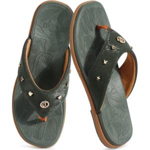 ONCAI Women’s Flat Studded Flip Flops Summer Beach Trendy Dressy Walking Sandals with Outdoor Rubber Sole US Size 6-11(Sage Green)