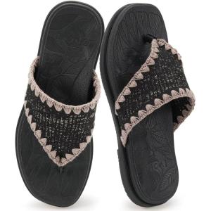 ONCAI Women’s Flip Flops Classic Square Toe Yoga Mat Flat Dressy Summer Beach Slide Sandals for Woman Walking Fashion Comfort Ladies Thong Sandal Soft Cushion Rubber Sole Size US 6-11(Black)
